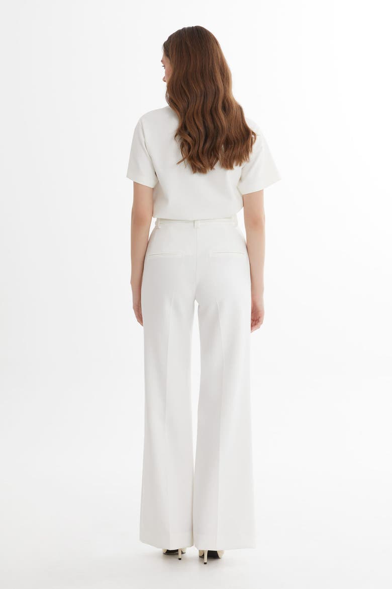 Pleated Stitch High-Waist Ecru Palazzo Pants, Alternate, color, Beige