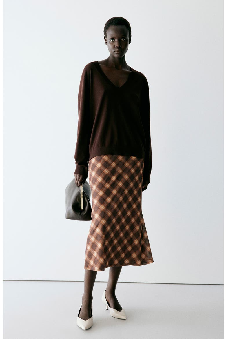 Plaid Midi Skirt, Alternate, color, BROWN