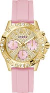 GUESS Pink Multifunction Crystal Silicone Strap Watch, 40mm