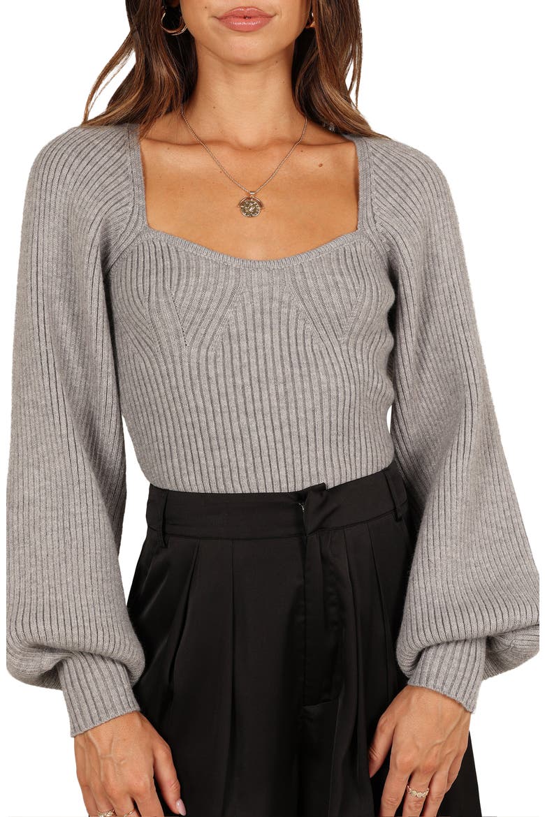 Gia Sweetheart Neck Rib Sweater, Main, color, LIGHT/PASTEL GREY
