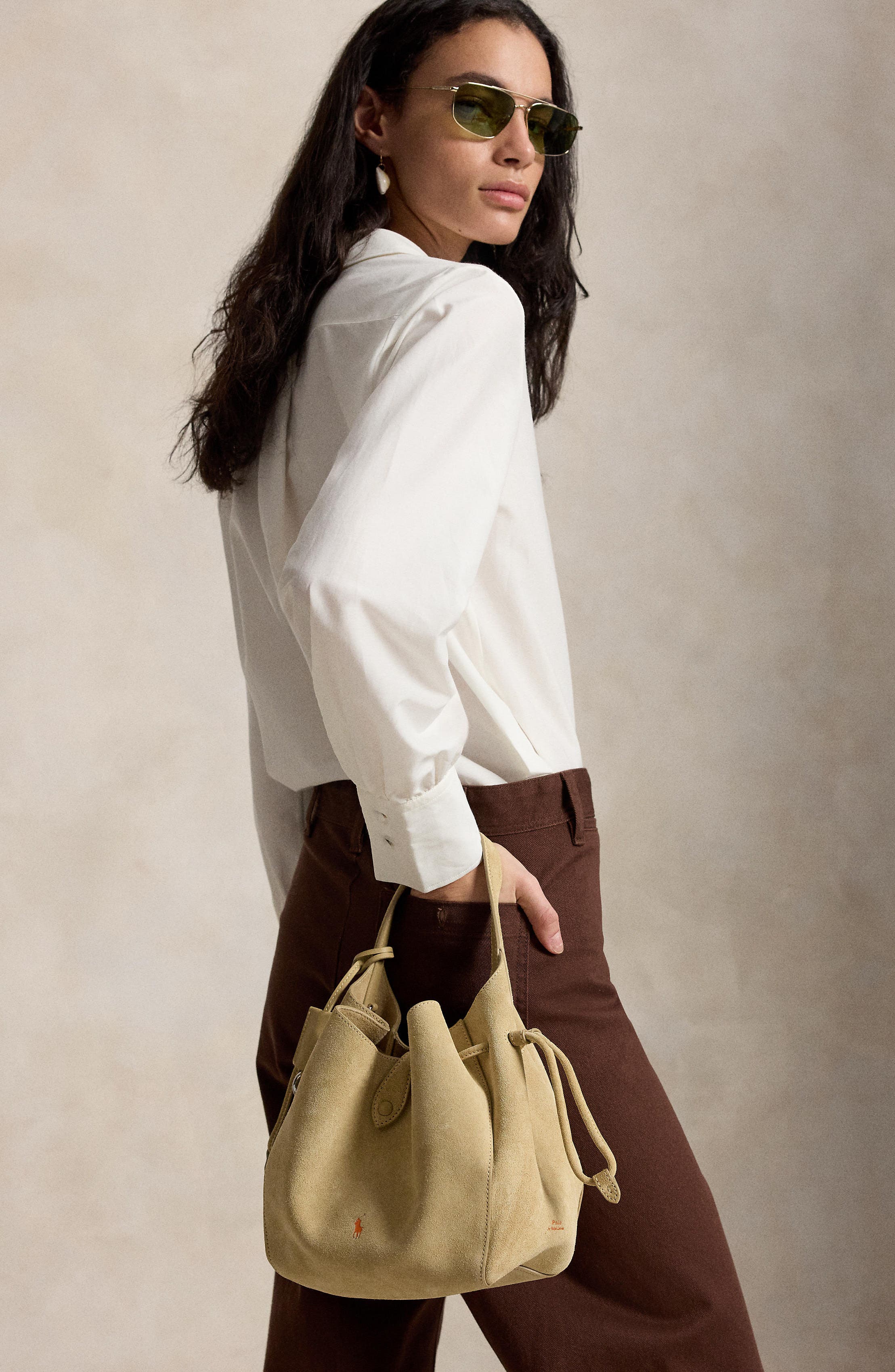 Polo Ralph Lauren Small Play Suede Crossbody Bag, Alternate, color, Cashew