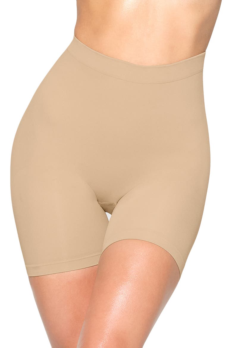 Seamless Sculpt Mid Thigh Shorts, Alternate, color, CLAY