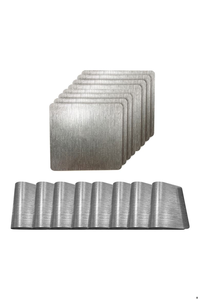 Metallic Set of 8 Placemats, Main, color, SILVER