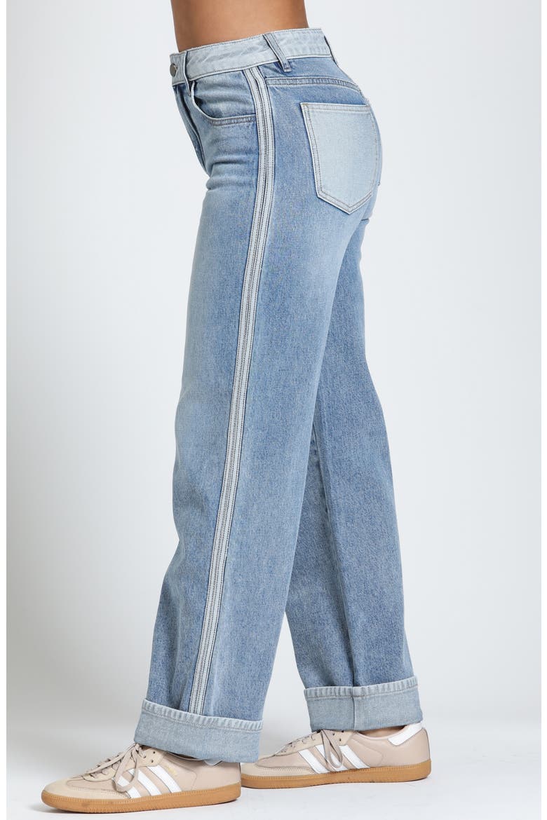 Track Stripe High Waist Straight Leg Jeans, Alternate, color, FROSTED INDIGO