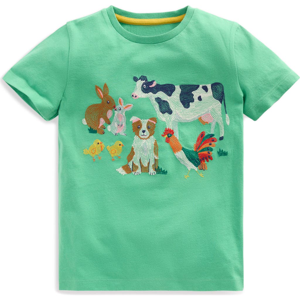 Shop Mini Boden Kids' Superstitch T-shirt In Aloe Green Easter Farm