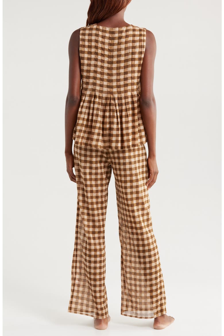 Pleat Cotton Sleeveless Pajamas, Alternate, color, GINGHAM 50'S VOILE BROWN/CREAM