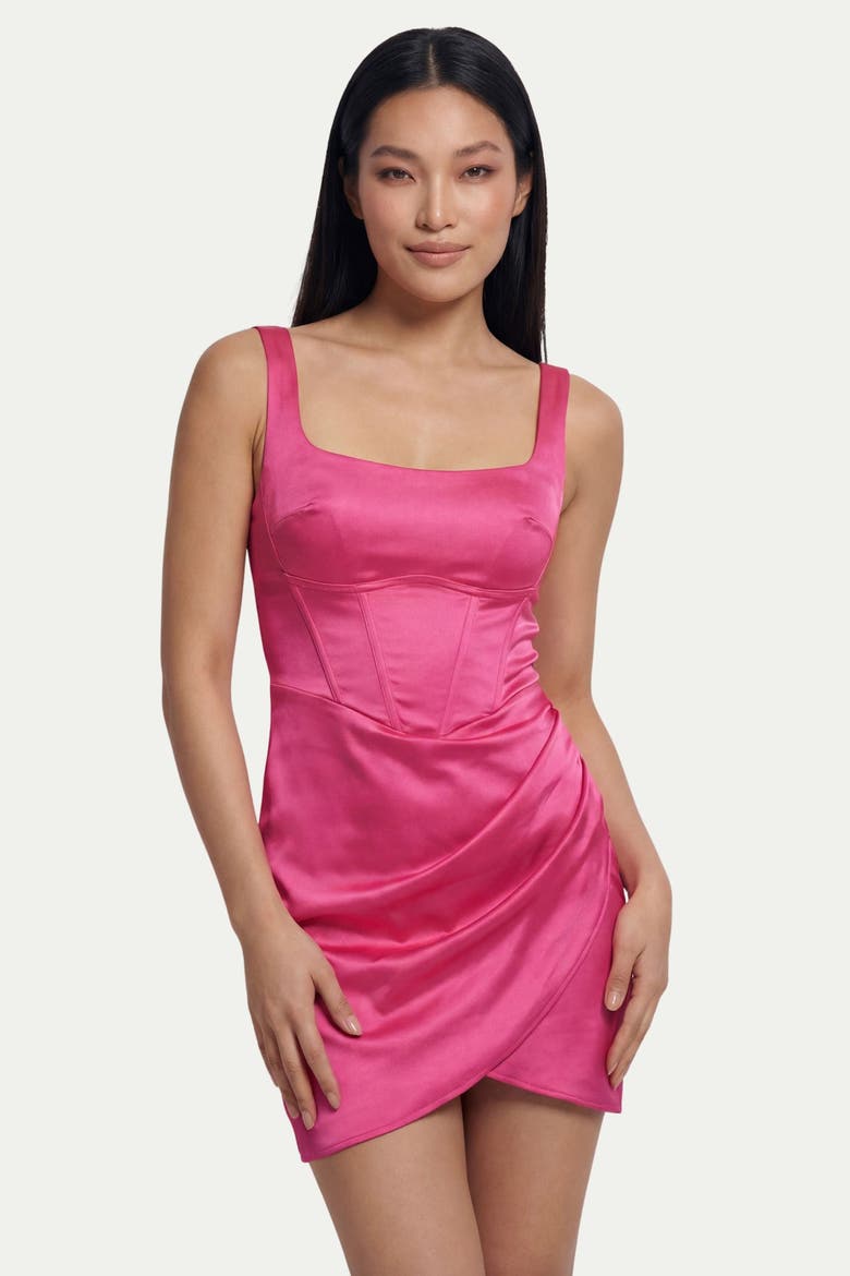Premium Panelled Bonded Satin Dress, Alternate, color, Fuchsia