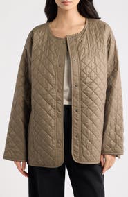 Eileen Fisher Round Neck Quilted Short Coat