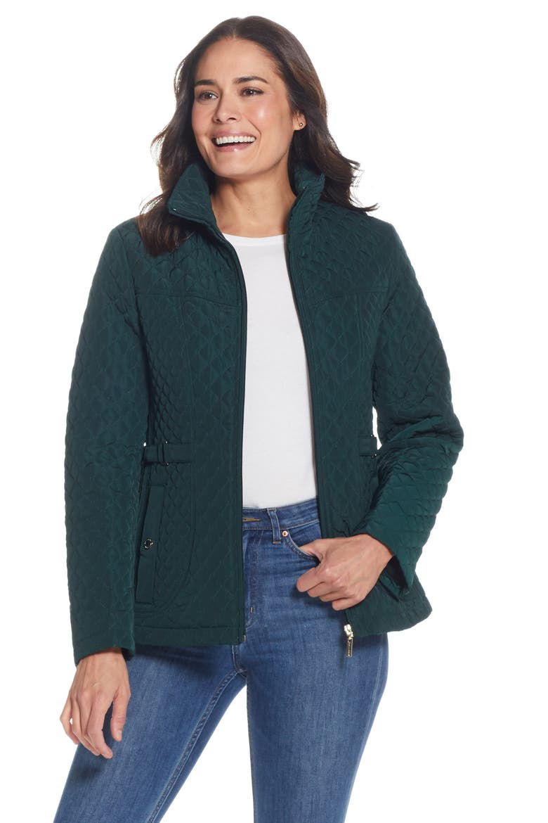 Quilted Stand Collar Jacket, Alternate, color, DARK HUNTER