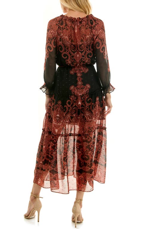 Socialite Poet Long Sleeve Chiffon Midi Dress In Multi