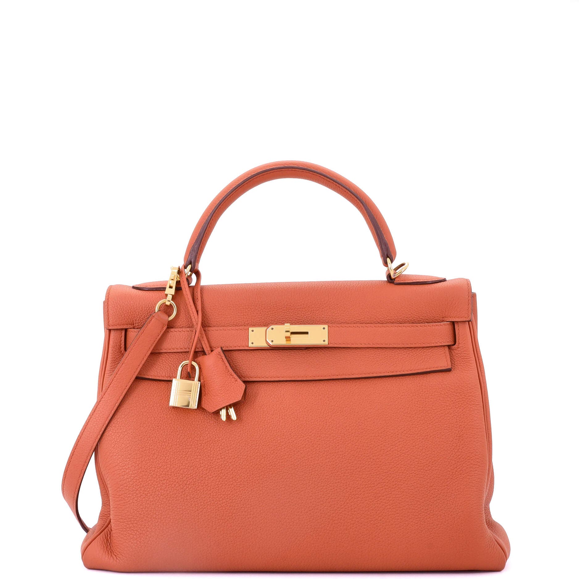 Pre-Owned Hermes Kelly Handbag Orange Togo with Gold Hardware 32, Main, color, 