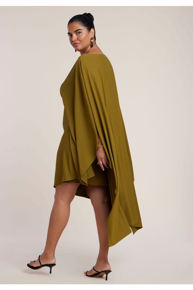 Asymmetric Cape Midi Dress, Alternate, color, BEECH