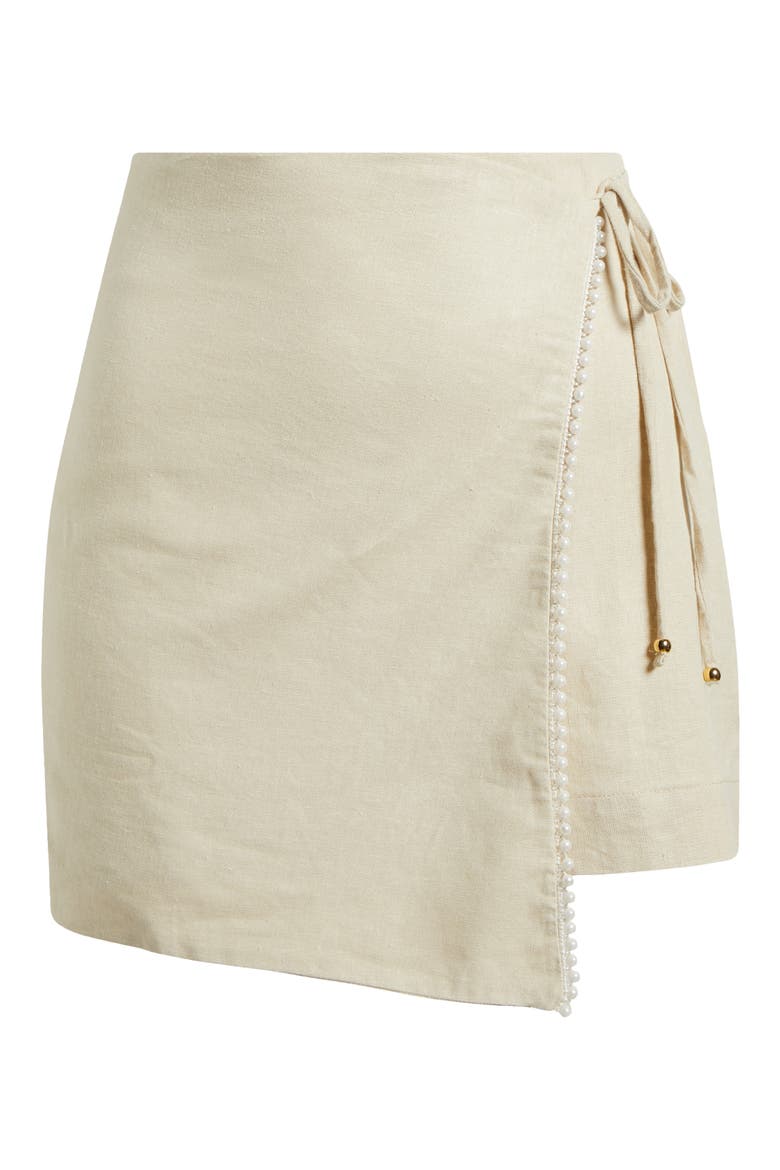 Egypt Faux Pearl Accent Linen Blend Cover-Up Wrap Skirt, Alternate, color, SIENNA