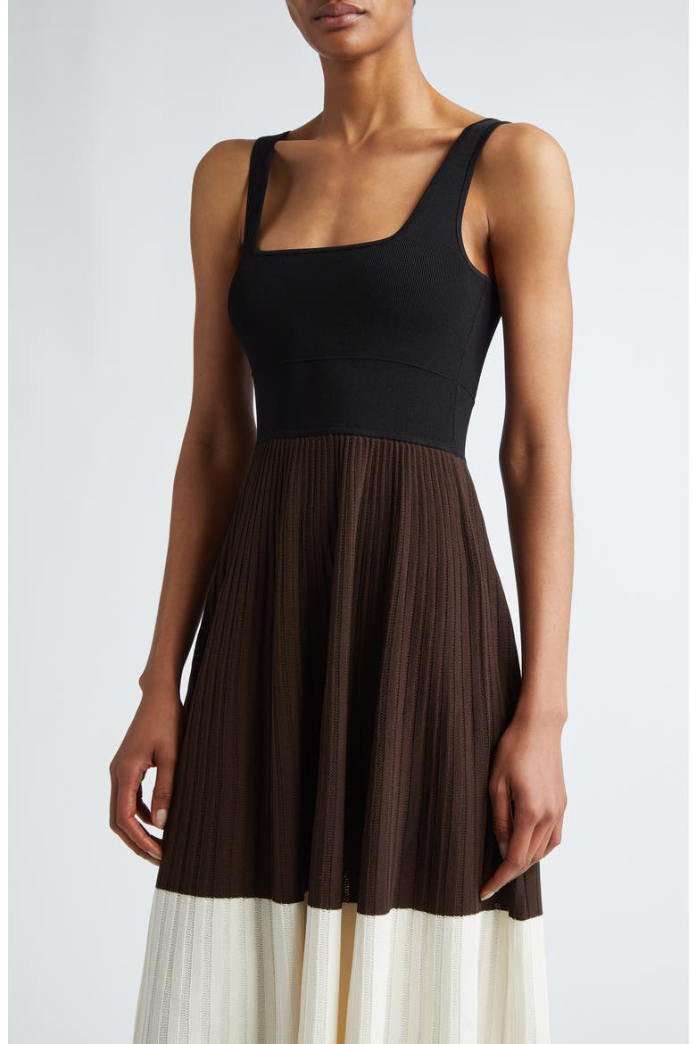 Colorblock Square Neck Rib Dress, Alternate, color, BITTER CHOCOLATE