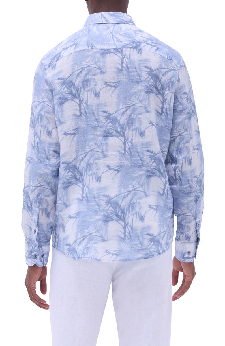 Bugatchi Julian Shaped Fit Linen Button-Up Shirt, Alternate, color, Steel