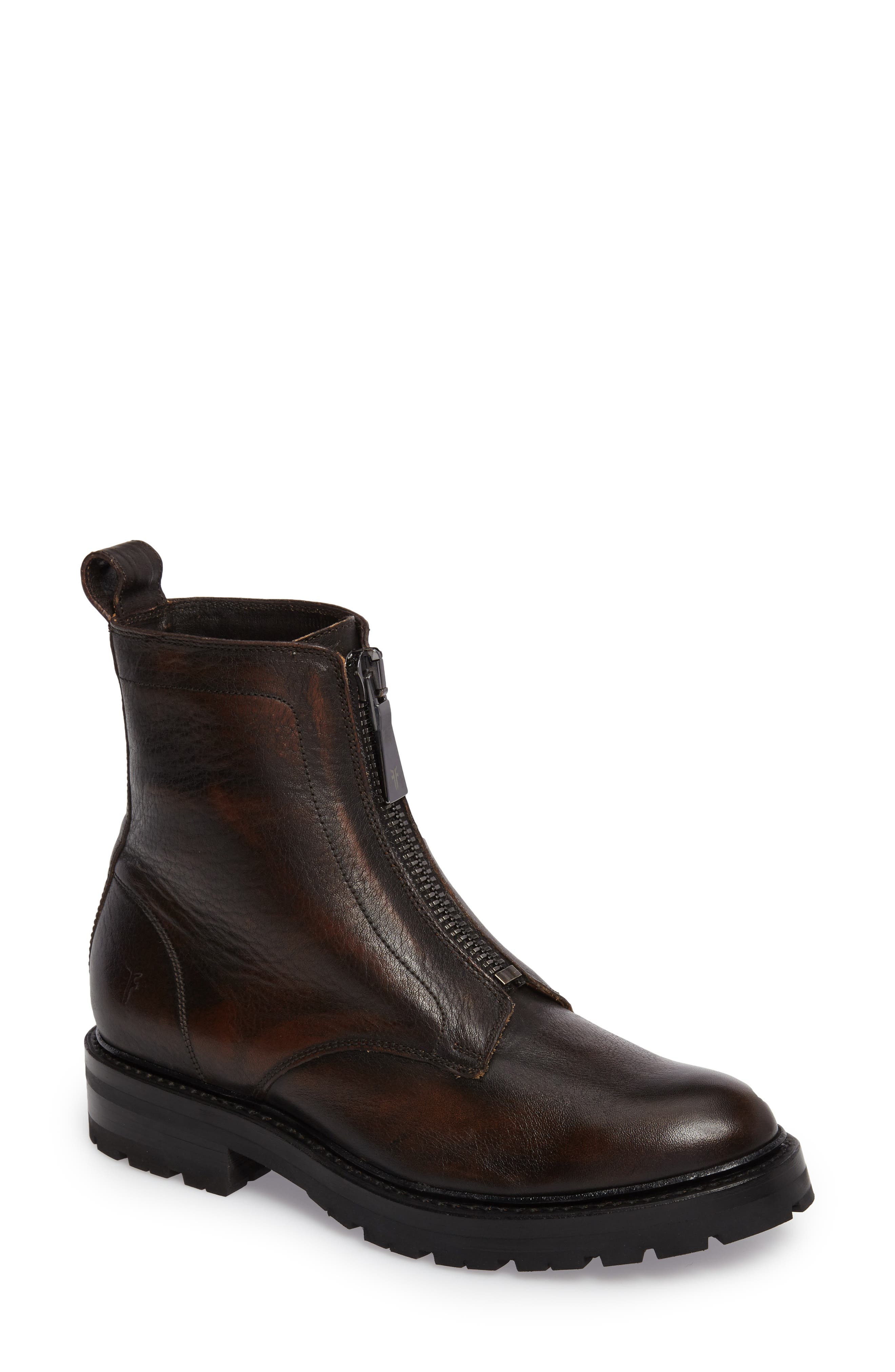 Julie Front Zip Combat Boot, Main, color, COGNAC