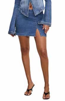 Good American Front Slit Denim Miniskirt