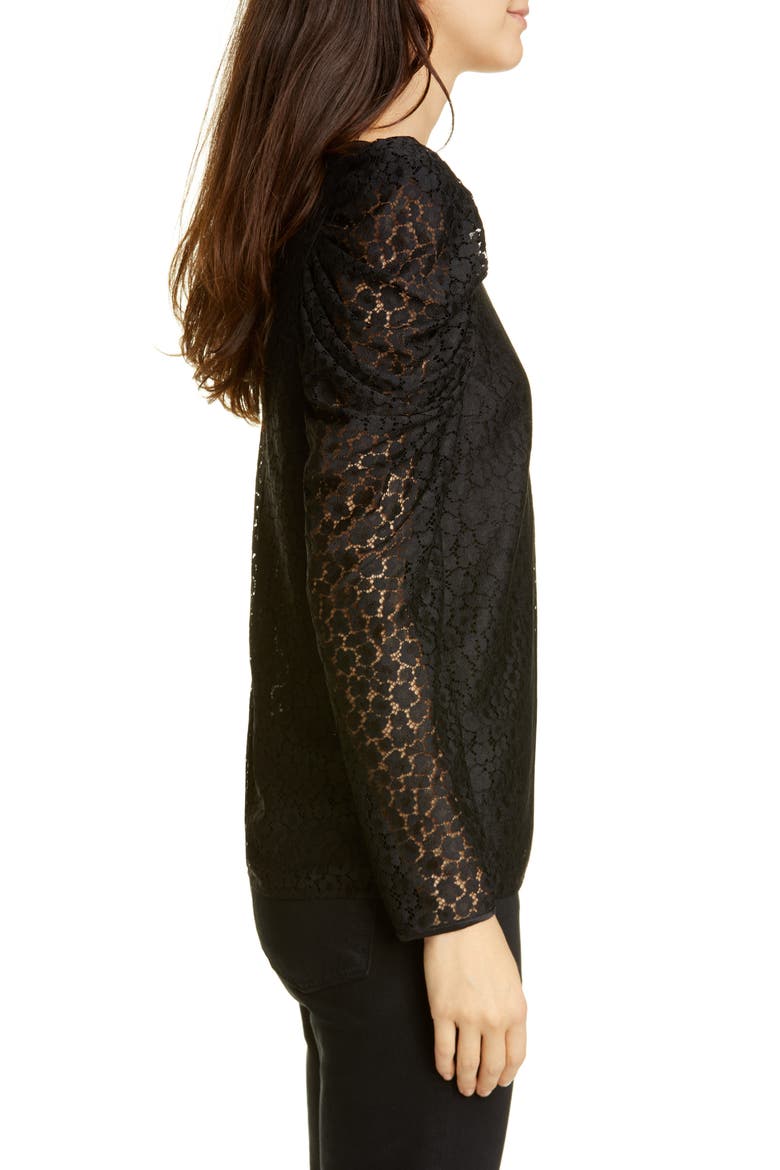 flora leopard lace puff long sleeve blouse, Alternate, color, BLACK