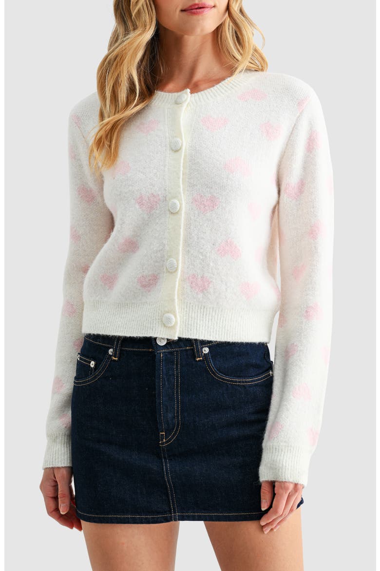 Heart Jacquard Cardigan, Main, color, WHITE PINK