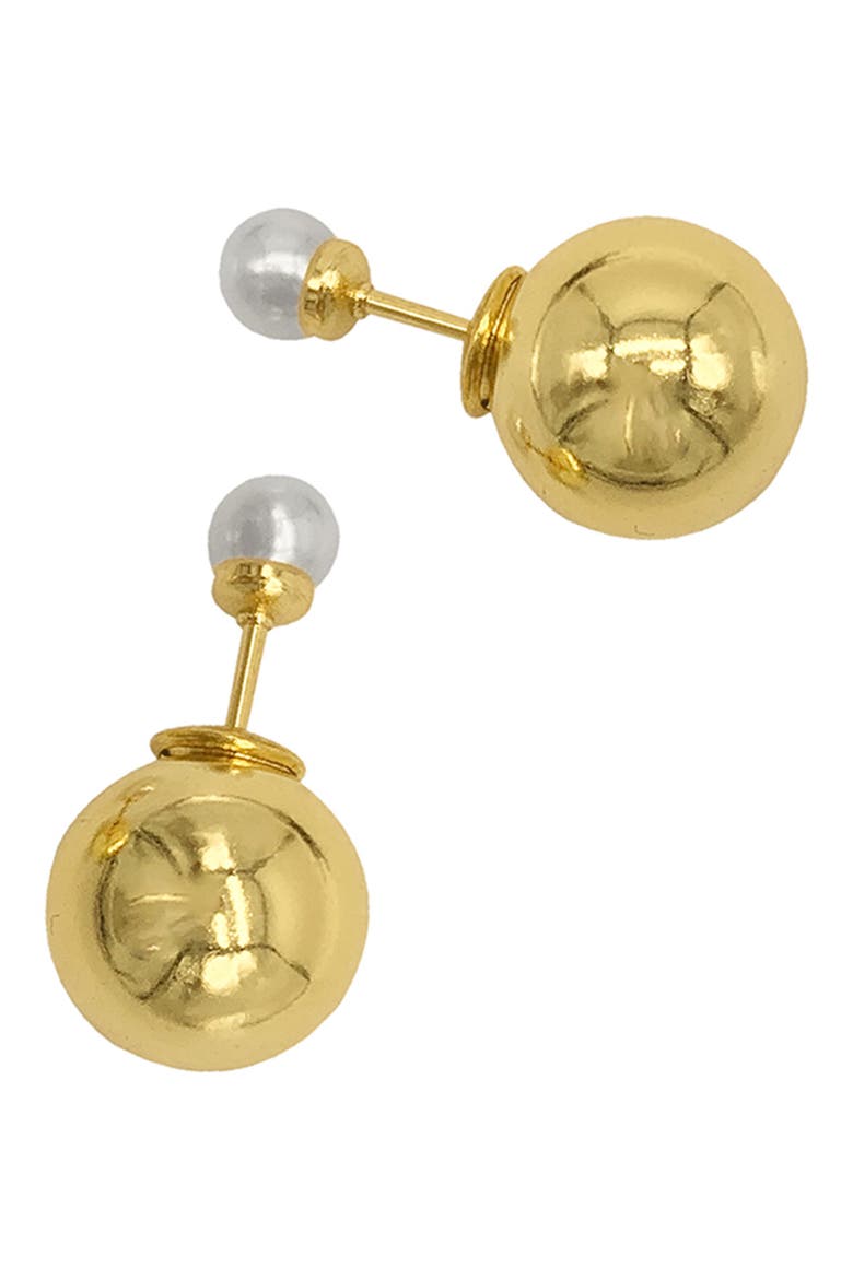 Spring 2022 14K Yellow Gold Plated Imitation Pearl Double Sided Ball Earrings, Main, color, YELLOW