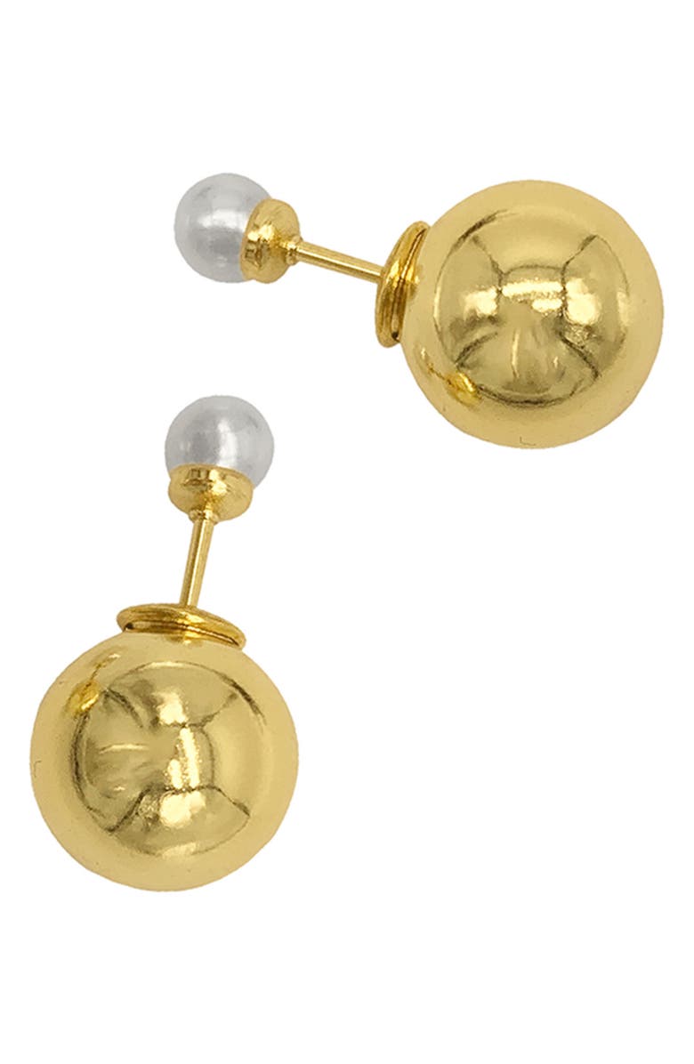 Adornia Spring 2022 14K Yellow Gold Plated Imitation Pearl Double Sided Ball Earrings, Main, color, Yellow