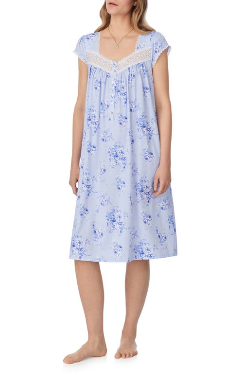 Eileen West Floral Cap Sleeve Waltz Nightgown In Blue/print