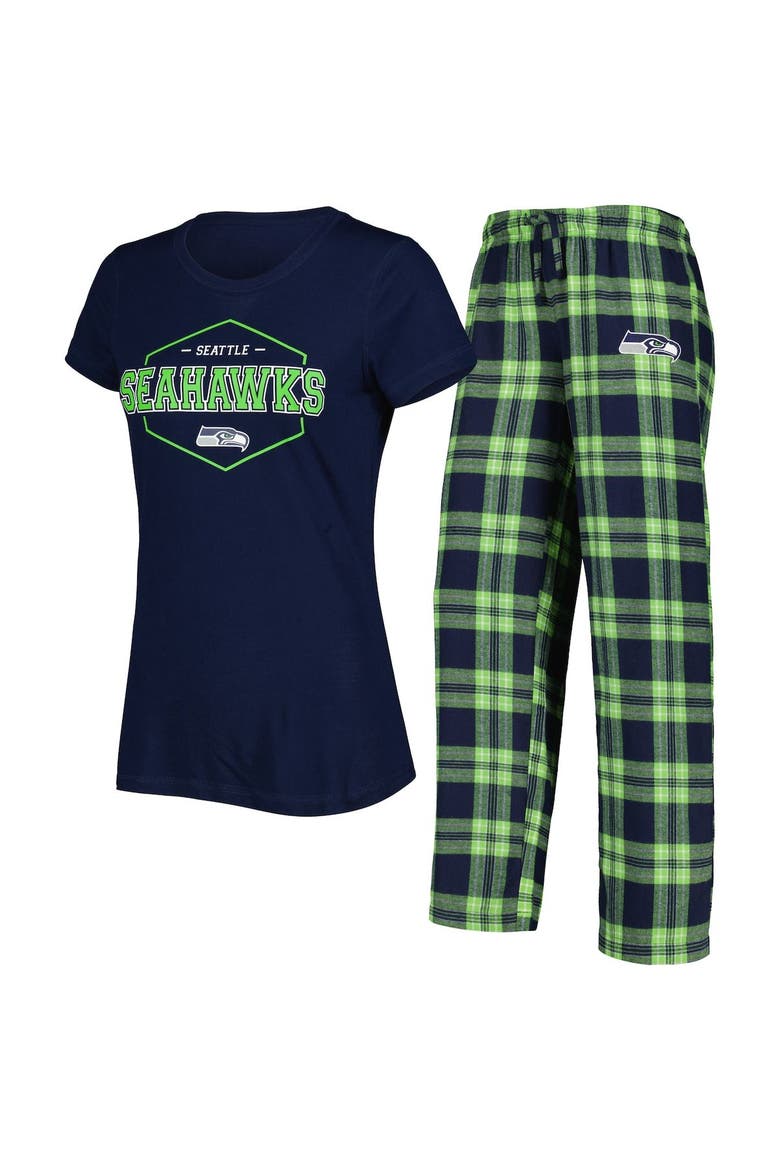Women's Concepts Sport College Navy/Neon Green Seattle Seahawks Badge T-Shirt & Pants Sleep Set, Main, color, Navy