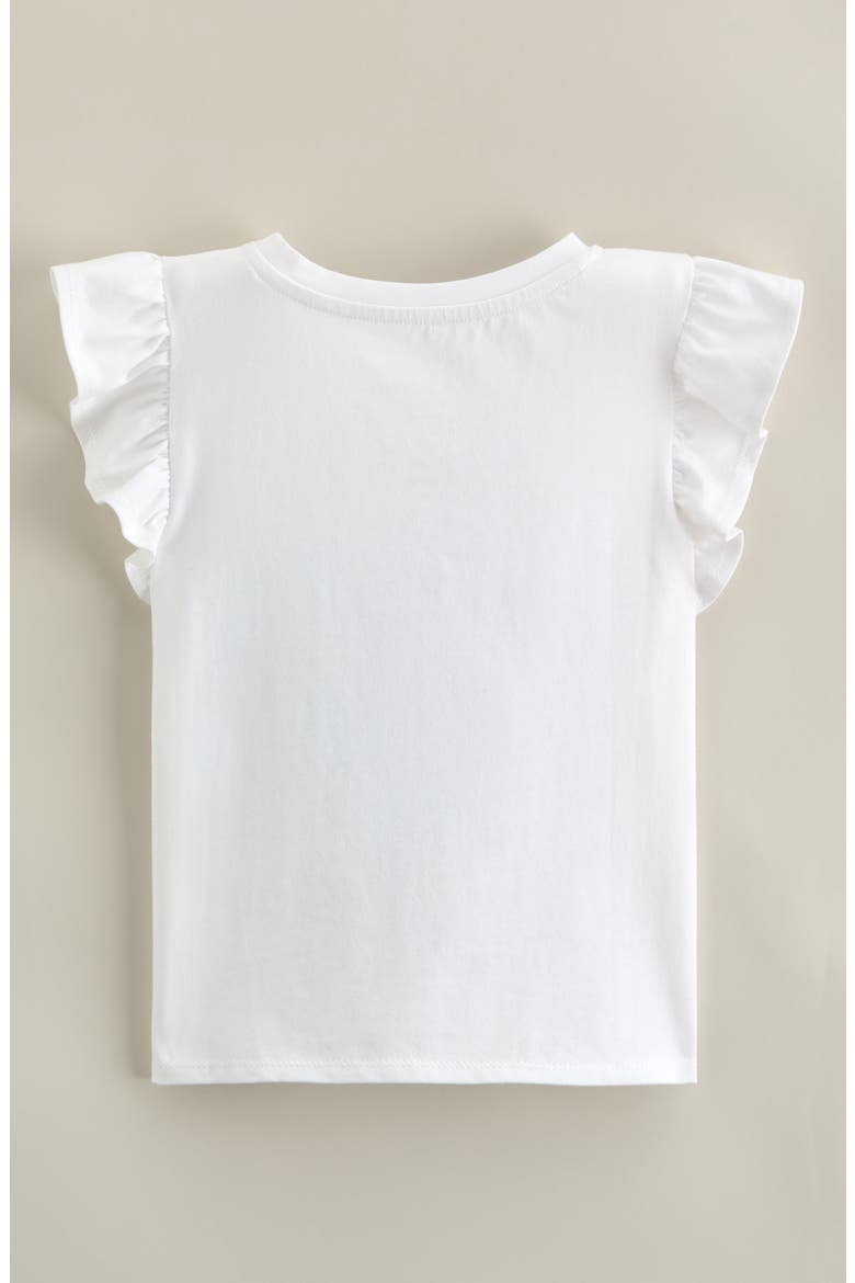 Kids' Flutter Sleeve Cotton Graphic T-Shirt, Alternate, color, WHITE GLITTER BLOOM