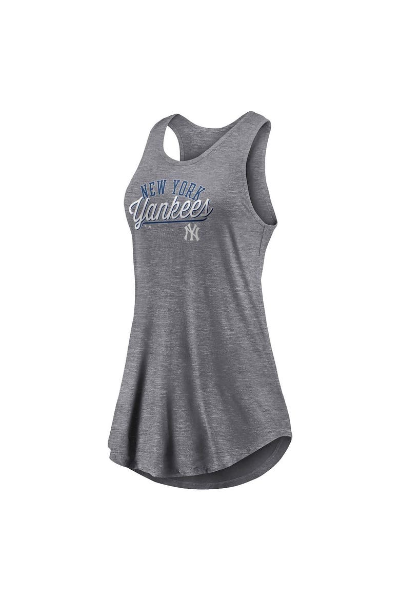Women's Fanatics Branded Heather Gray New York Yankees Simplicity Swing Racerback Scoop Neck Tank Top, Alternate, color, Heather Gray