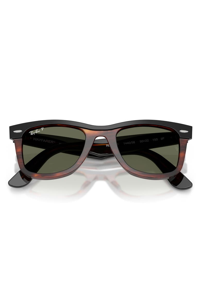 Ray-Ban 50mm Wayfarer Polarized Square Sunglasses, Alternate, color, Black On Havana / Polar Green