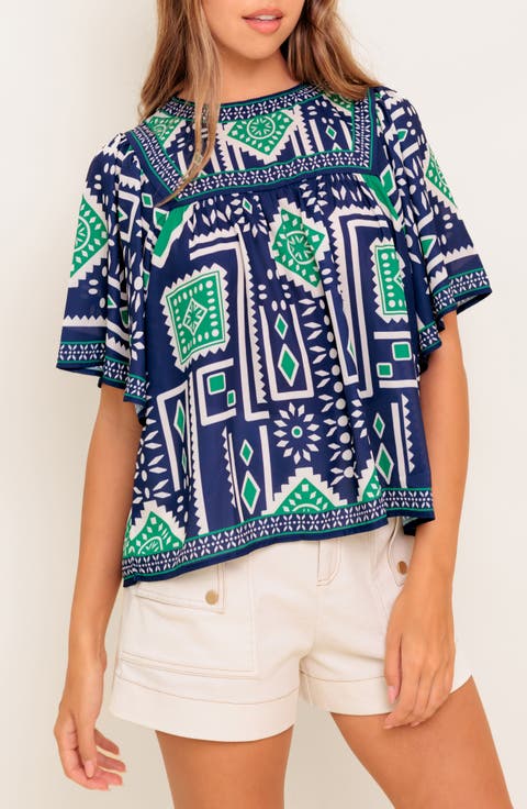 Geometric Print Short Sleeve Top