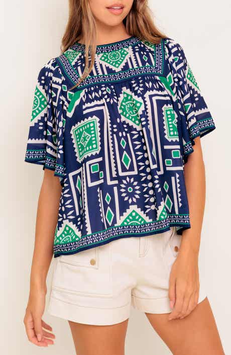 FLYING TOMATO Geometric Print Short Sleeve Top