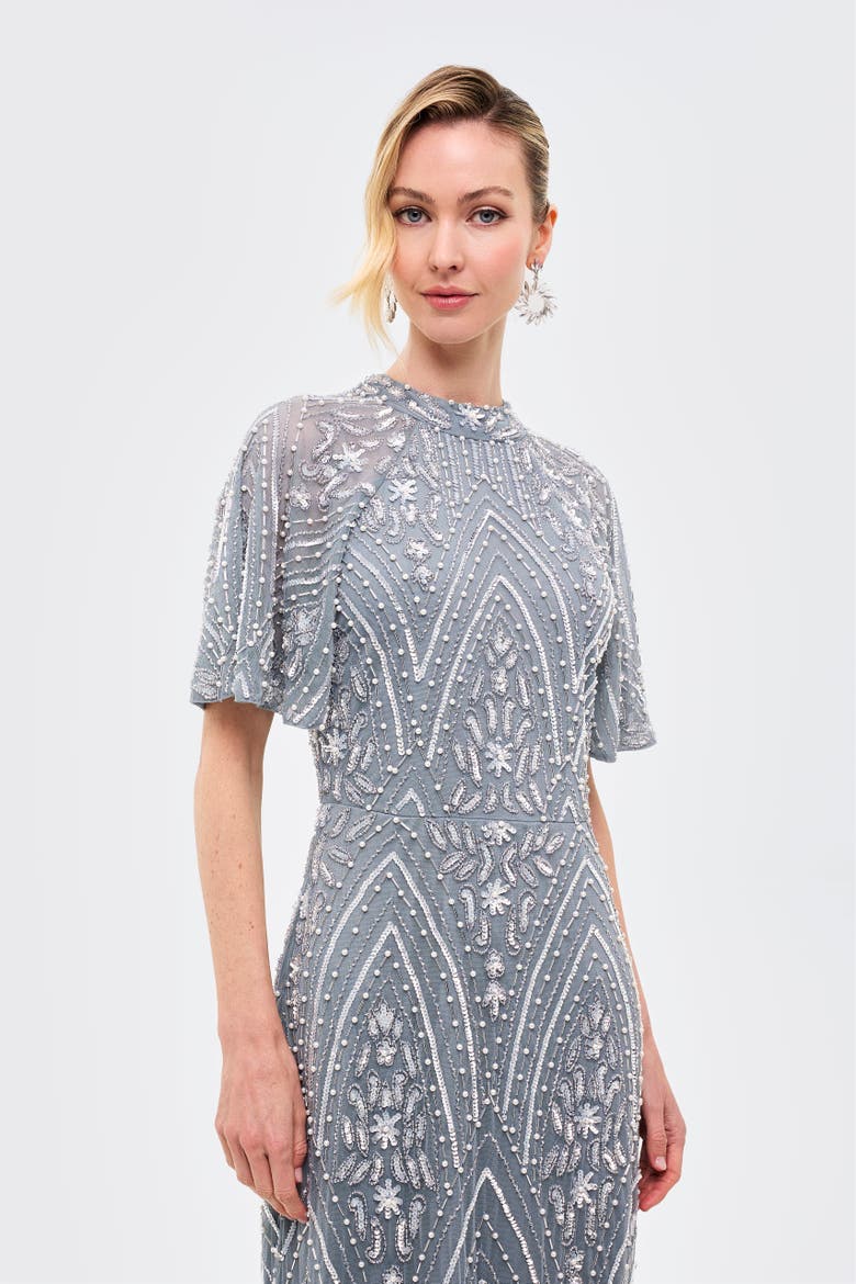 Embellished Sequins High Neck Gown, Alternate, color, MISTY GREY