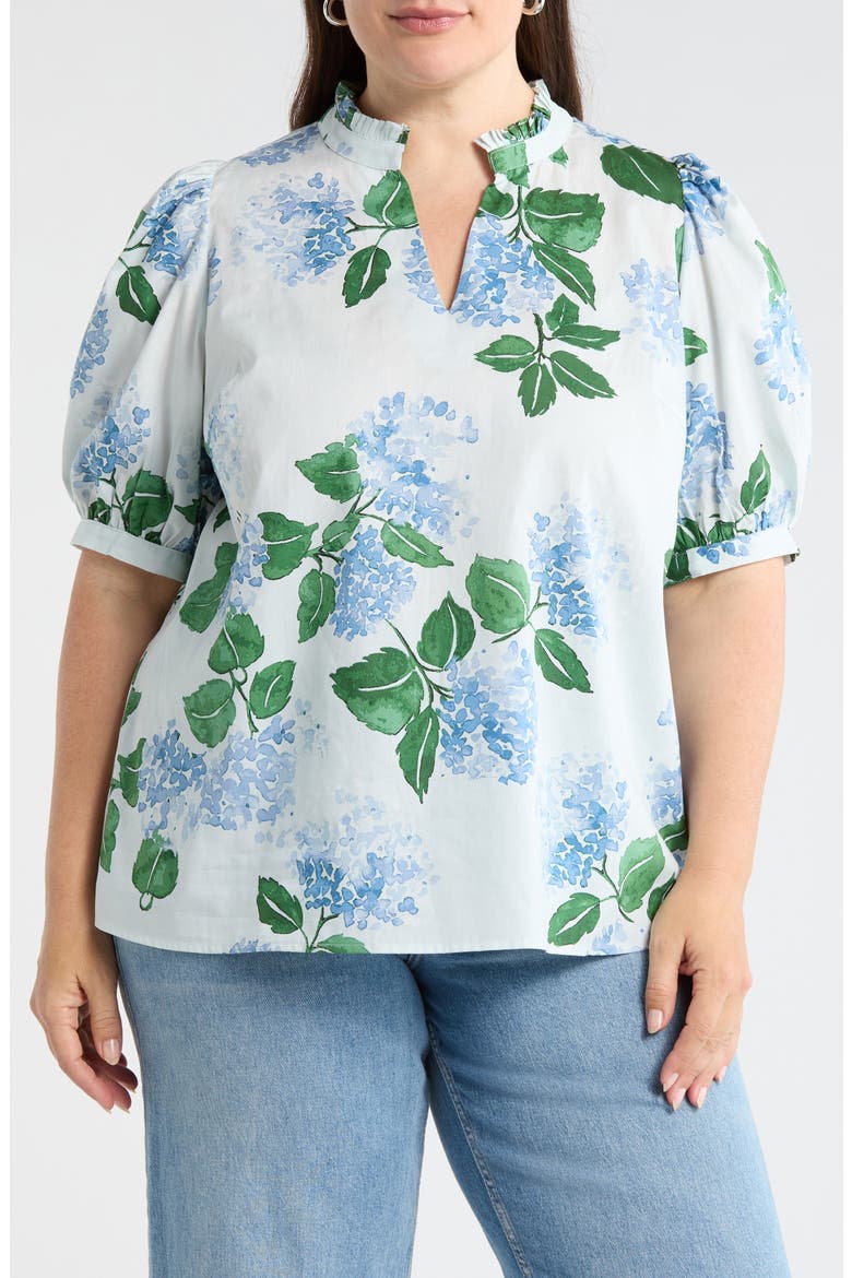 Terri Floral Puff Sleeve Top, Main, color, BLUE-GREEN-MUL