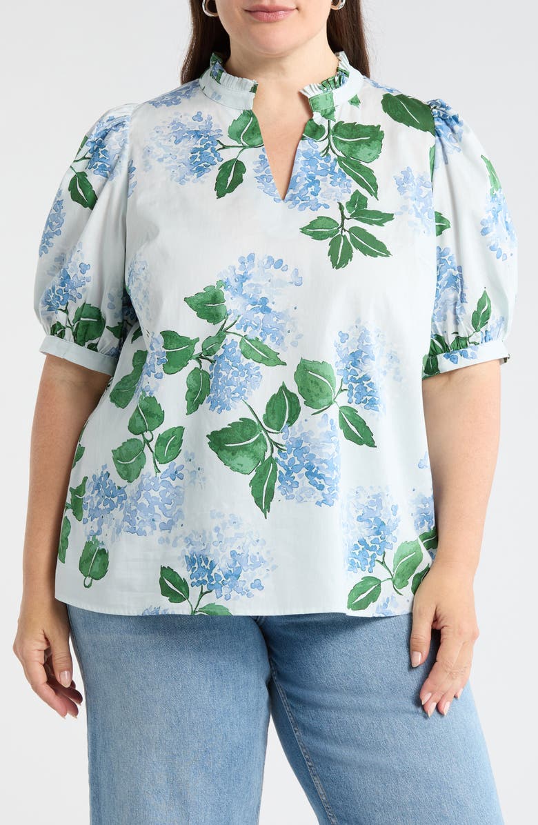SUGARLIPS Terri Floral Puff Sleeve Top, Main, color, Blue-Green-Mul