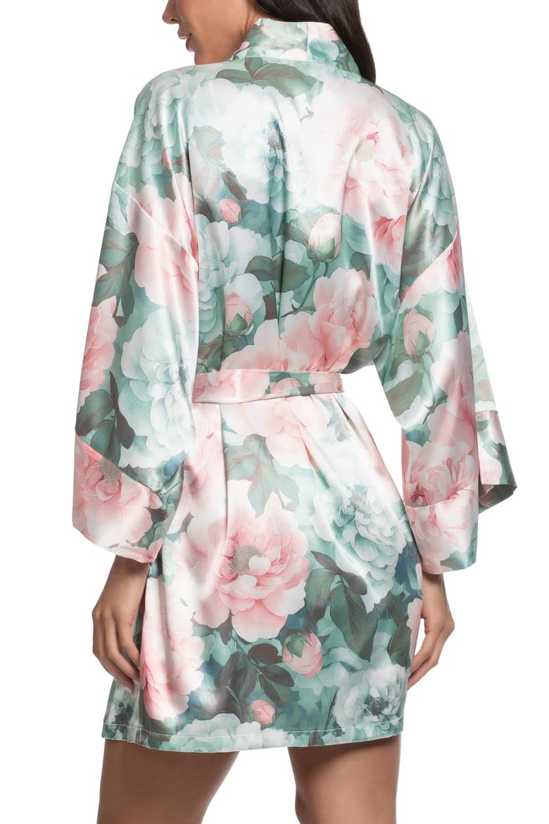 Gracie Lace Trim Satin Robe, Alternate, color, JADE FROST