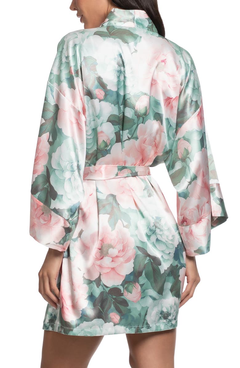 In Bloom by Jonquil Gracie Lace Trim Satin Robe, Alternate, color, Jade Frost