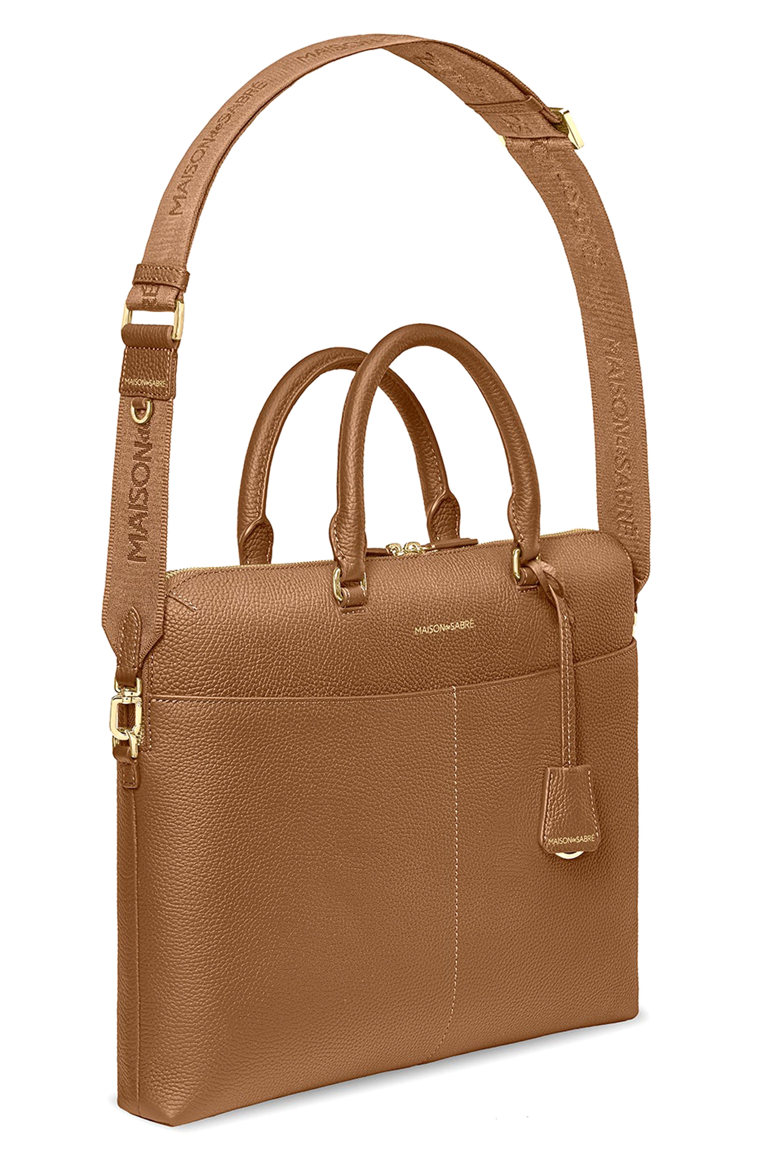 Leather Laptop Bag, Alternate, color, Sandstone Brown
