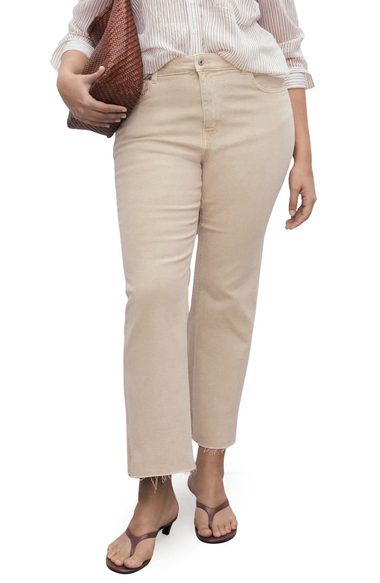 MANGO Sienna Raw Hem Crop Flare Jeans, Main, color, Sand
