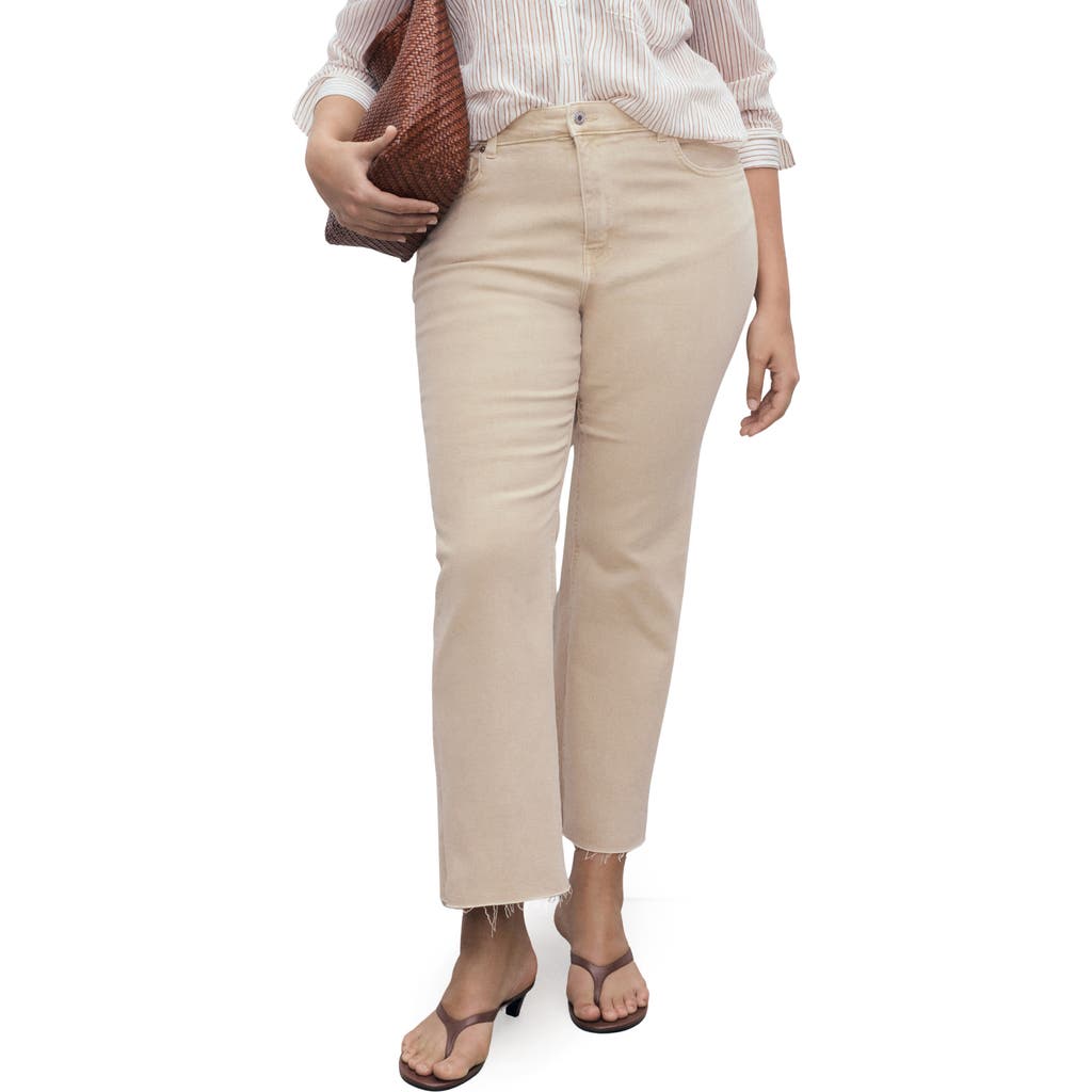 Mango Sienna Raw Hem Crop Flare Jeans In Neutral