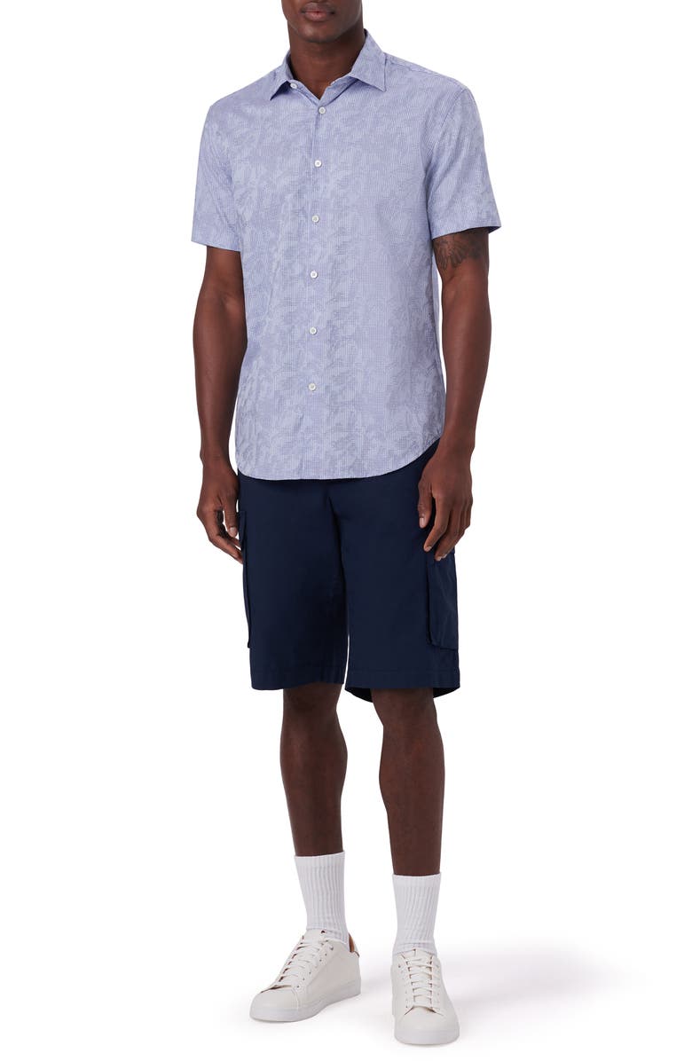 Bugatchi Floral Pincheck Short Sleeve Stretch Cotton Shirt, Alternate, color, 