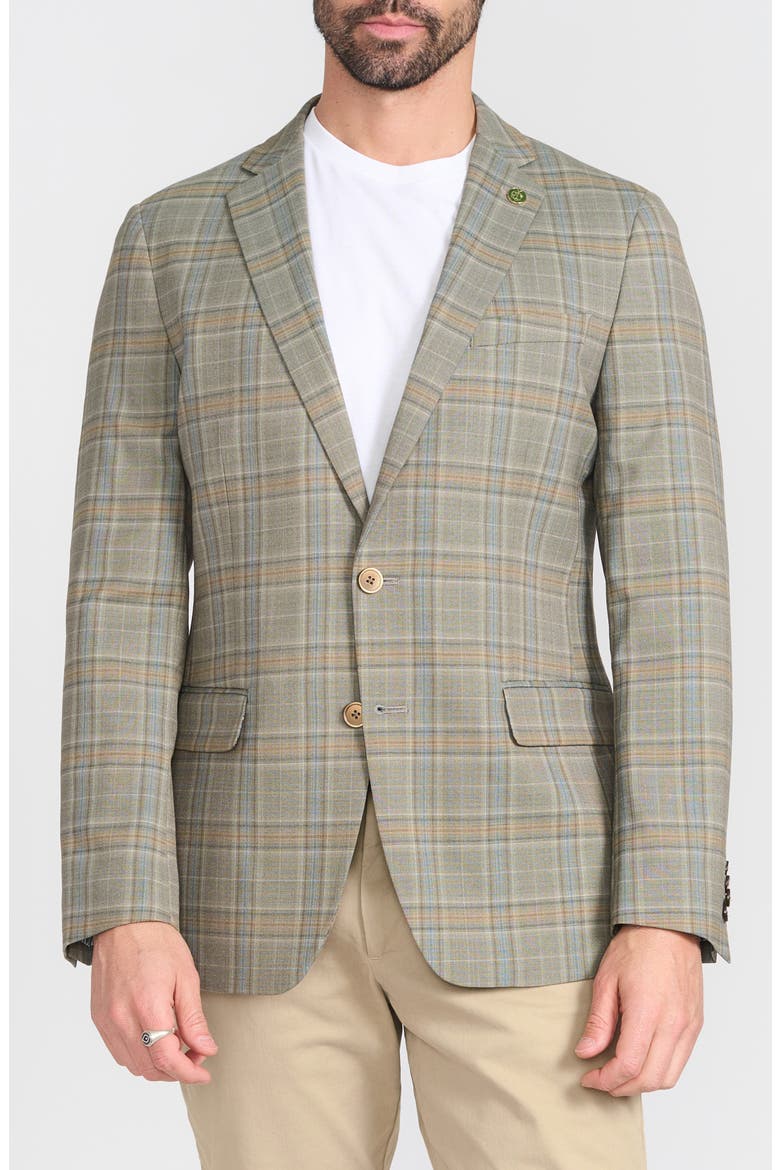 Olive Plaid Wool Blend Blazer, Main, color, OLIVE