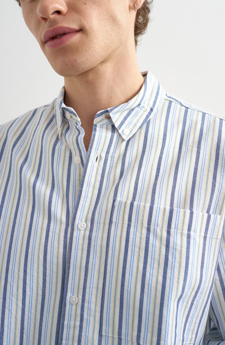 Topman Relaxed Fit Stripe Cotton Button-Down Oxford Shirt, Alternate, color, Blue Multi