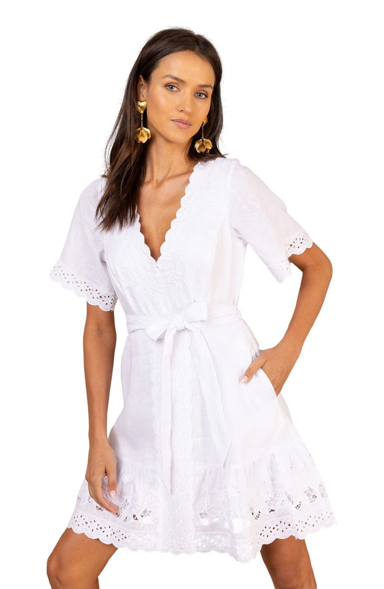 Hale Bob Azure Embroidered Linen Dress, Alternate, color, White