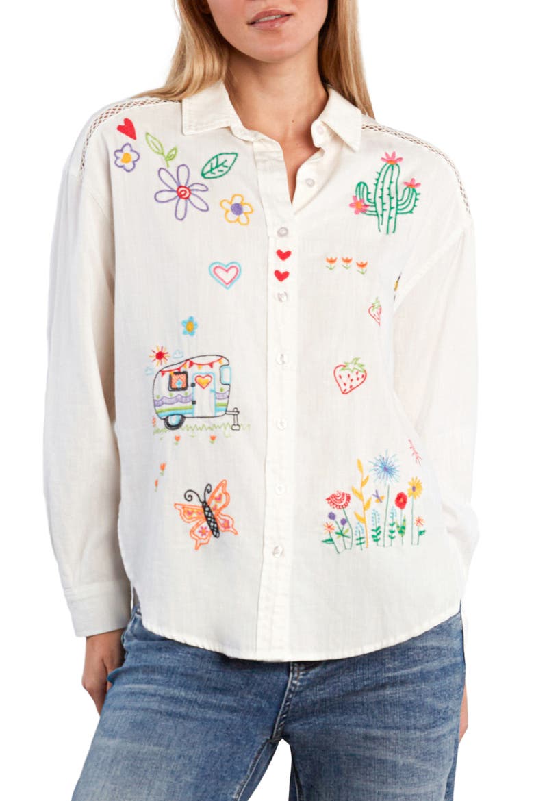 Moonflower Embroidered Shirt, Main, color, WHITE FLOWER