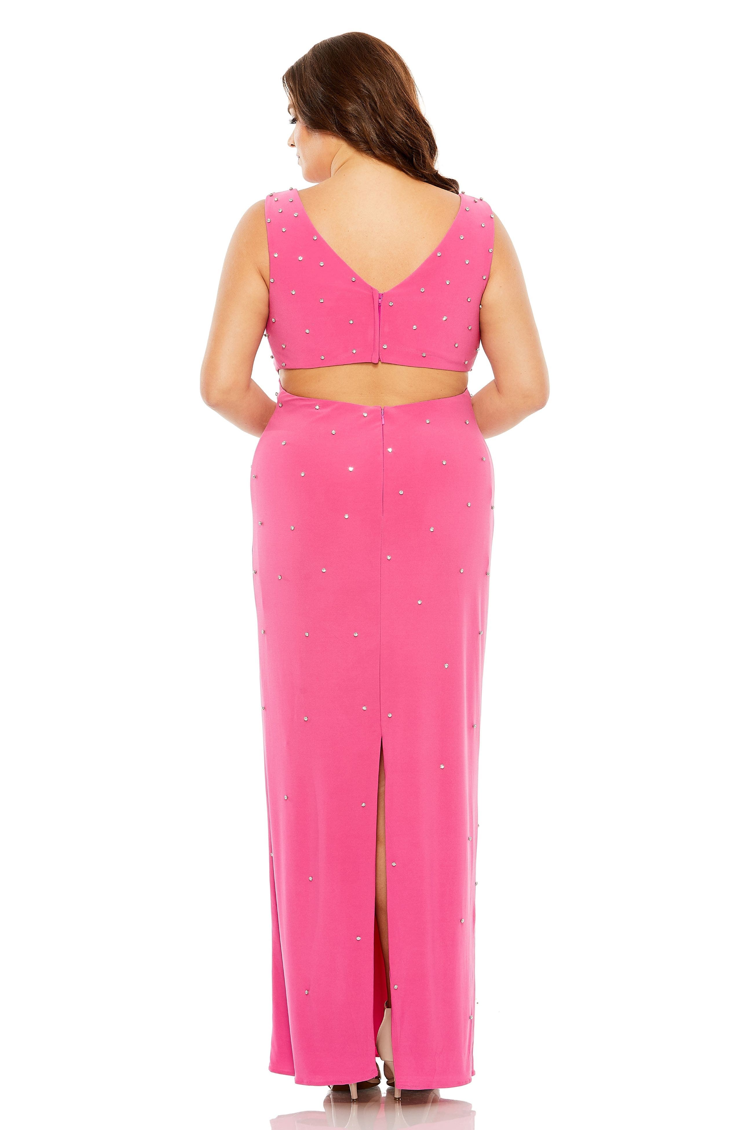 Rhinestone Embellished Open Back Jersey Gown - image 2