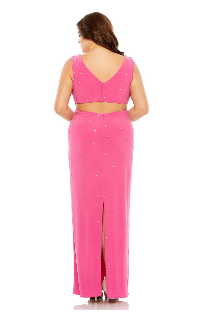 Mac Duggal Rhinestone Embellished Open Back Jersey Gown, Alternate, color, Hot Pink