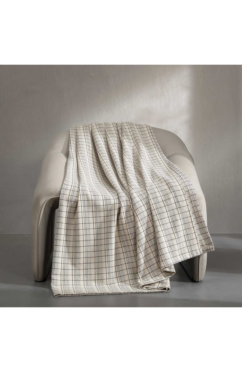 Calvin Klein Dot Dash Plaid Bed Blanket, Alternate, color, Medium Beige