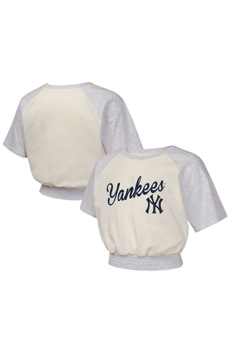Outerstuff Girls Youth  Cream New York Yankees Curve Ball Fashion Raglan T-Shirt, Main, color, 