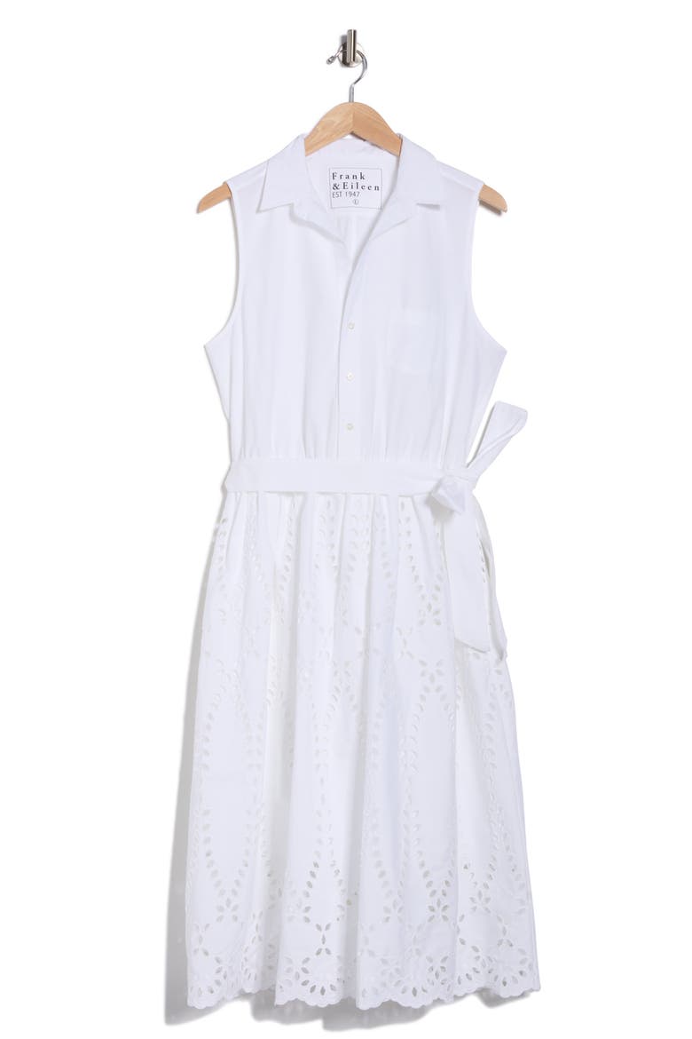 Embroidered Eyelet Sleeveless Cotton Shirtdress, Main, color, WHITE EYELET